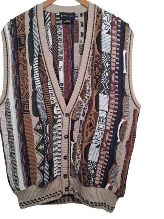 Conte di Milano Other - Vintage 1990s Conte di Milano Cardigan Sweater Vest Men Large 3D Knit Button Up